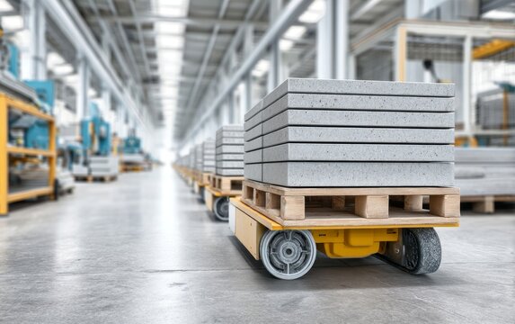 Robot Transporting Ceramic Tiles Across Warehouse Floor