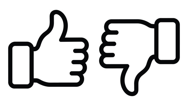 thumbs up and thumbs down outline icon flat feedback reaction approval dislike and rating symbol illustration