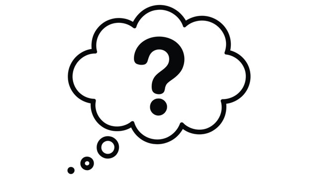 question mark thought bubble icon flat black thinking symbol for faq help brainstorming and problem solving illustration