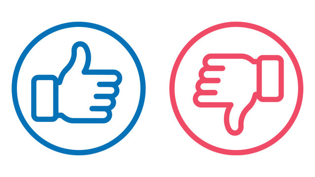 thumbs up and thumbs down reaction icons flat like dislike feedback approval and rating symbol illustration isolated