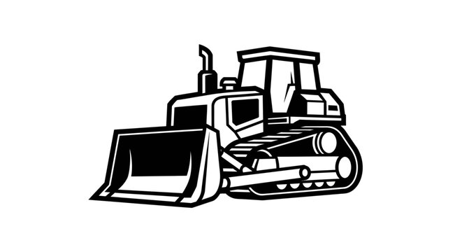 Black and white bulldozer vector illustration isolated on a white background