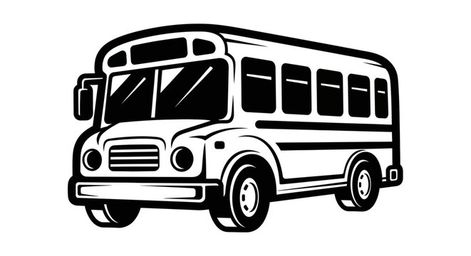 Black and white school bus vector illustration isolated on a white background