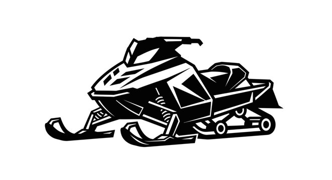 Black and white stylized vector illustration of a snowmobile on a white background