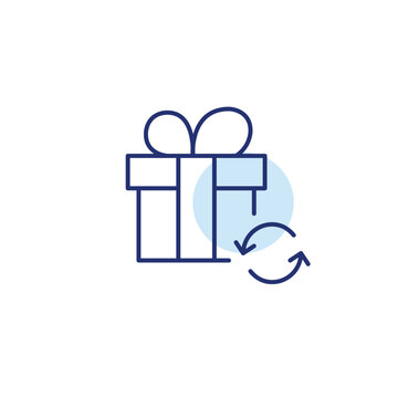 Gift box and renew arrows. Present exchange. Pixel perfect, editable stroke vector icon