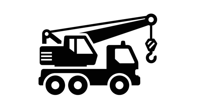 Black mobile crane truck icon isolated on a white background