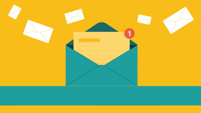 email notification concept illustration with open envelope and unread message alert showing digital communication inbox marketing and messaging