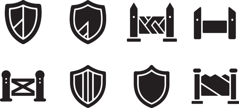 Black Solid Abstract Shield Silhouettes Set of Six on White Background