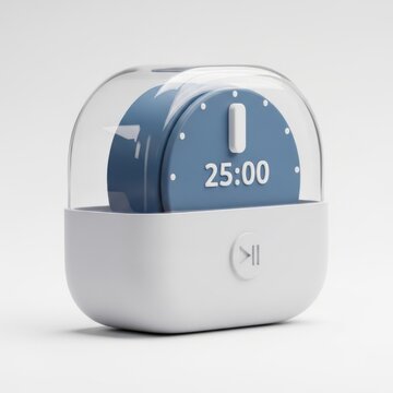White plastic timer with blue face and clear dome clock