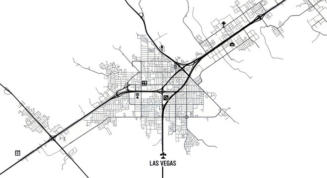 Las Vegas City Map Outline, Aerial View, Street Network, Transportation Grid