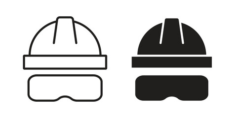 Fototapeta premium Safety helmet icon line drawing. Minimalist style icons