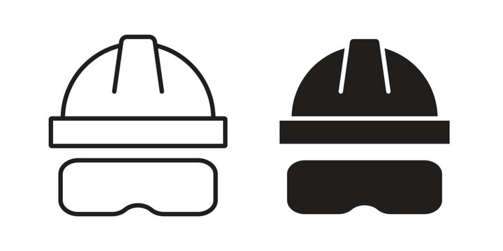 Safety helmet icon line drawing. Minimalist style icons