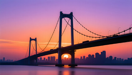 Fototapeta premium Modern bridge architecture silhouette at sunset