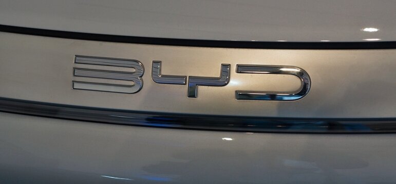 BYD car badge on electric vehicle trunk