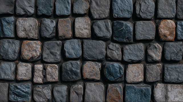 Stone pavement seamless texture, cobblestone street surface pattern viewed from above