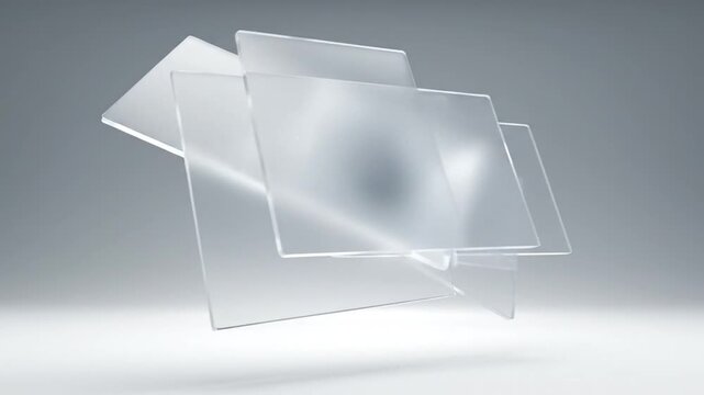 Glass Plate Display: A cluster of transparent glass plates overlap each other, showcasing the play of light and shadow