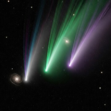 Comets with bright comas or tails that can appear green or viole