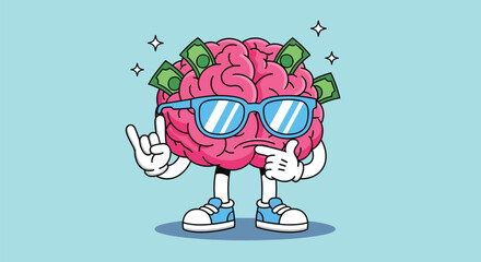 Cool Brain Character with Money and Sunglasses. © ErianJendra