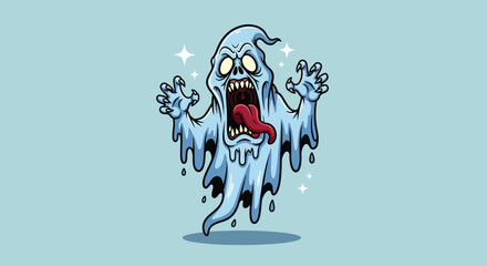 Scary Cartoon Ghost Character with Tongue Out.