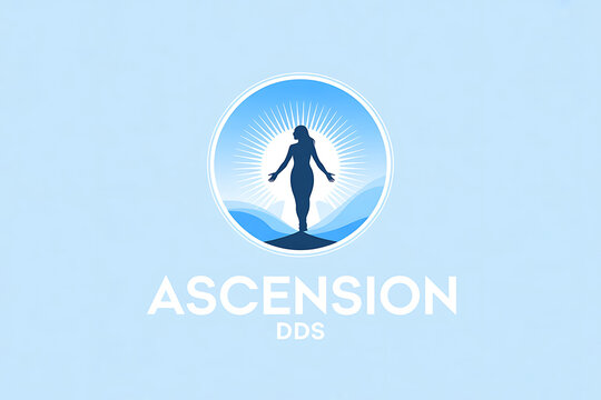 A logo for Ascension DDS featuring a silhouette of a person standing on a hill with a sunburst behind them