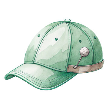 Watercolor Green Baseball Cap with Golf Ball Badge