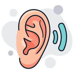 Plakat Human ear listening with sound waves on neutral background. non editable strokes