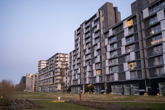 Contemporary urban Copenhagen Denmark skyline with modern apartments architecture and residential buildings in daylight reflecting ongoing city development and housing