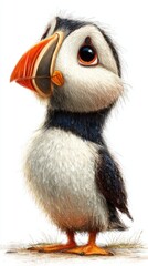 Naklejka premium Atlantic puffin chick standing upright on white background