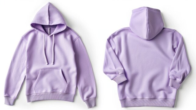 Lavender hoodie laid flat showing front and back on white background