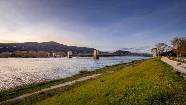 View of the Robinet Bridge over the Rh&ocirc;ne River in Donz&egrave;re, France