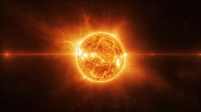 Stunning Animation of the Sun with Intense Solar Flares and Lens Flare.