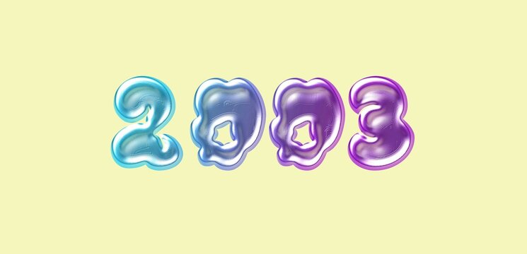 Glossy Metallic 2003 Number Design. Year 2002 Chrome Typography.