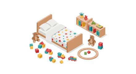 Fototapeta premium Childrens Bedroom Furniture and Toys Arrangement.