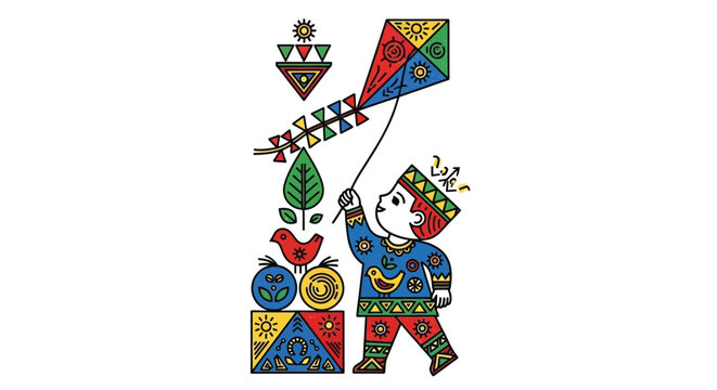 Boy kite flying vector