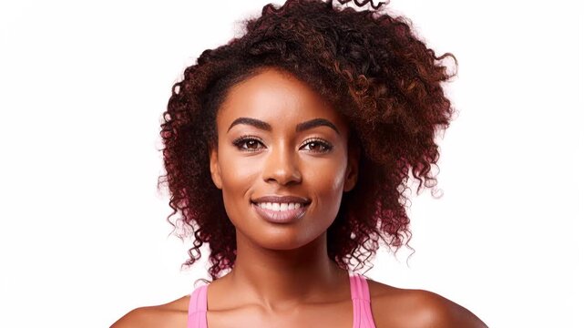 Smiling Woman Portrait with Curly Hair Closeup