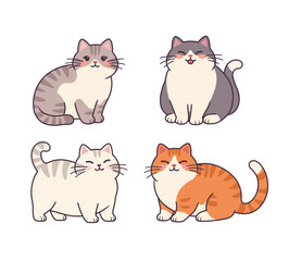 Cute cats. A set of large cats. Vector illustration of cartoon cats on isolated background. © Avilika