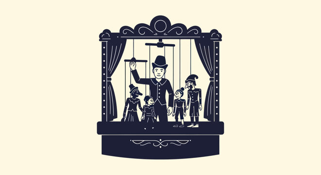 Black silhouette of marionette puppets.