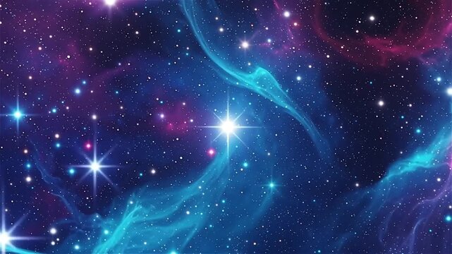 Colorful abstract outer space background with shining stars and purple blue nebula, cosmic design, dreamy and vibrant, science and universe