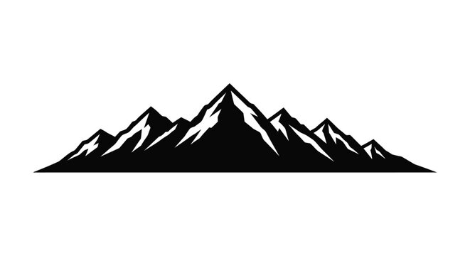 Simple black and white illustration of a jagged mountain range landscape