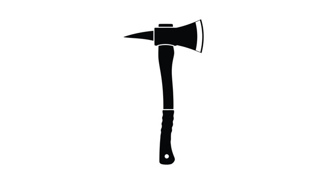 A black silhouette of a firefighting axe with a pointed pick head
