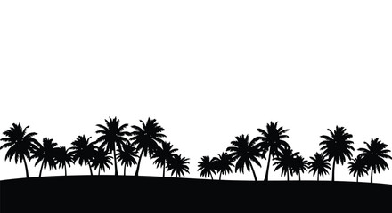 Silhouetted palm trees line a tropical horizon against a white background © Gahima