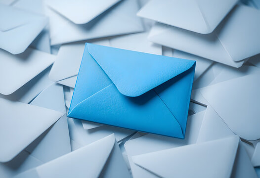 Blue Envelope Among White Envelopes Close Up