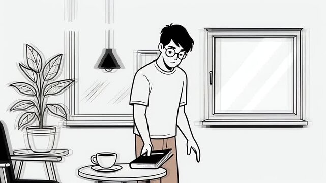 Animated Character Study - Mans Transition from Relaxation to Disappointment.