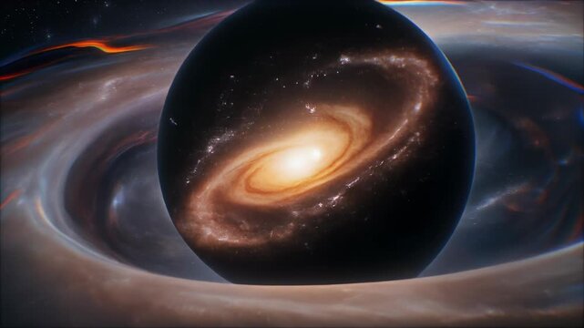 Surreal Cosmic Vision of a Black Hole Containing a Spiral Galaxy.