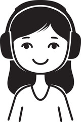 Obraz premium Hand Drawn Girl Wearing Headphones Black and White Avatar Illustration in Minimal Line Art Style Design