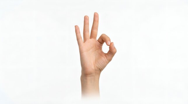 Hand Showing OK Gesture on Clean Background