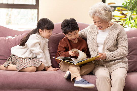 Story time with Grandma on the couch