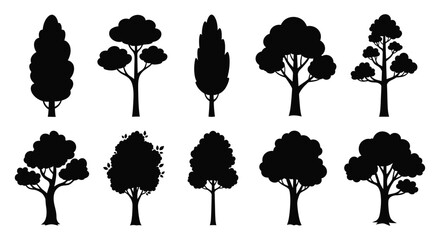 Collection of various tree shapes presented in a dark silhouette © MDSAJIB