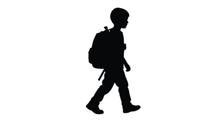 A young boy walking with a backpack striking black silhouette © MDSAJIB