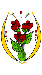 Traditional Vector Illustration of Red Roses with Ornamental Decorative Elements
