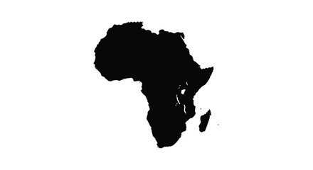 A stark black silhouette of the african continent against white background © MDSAJIB